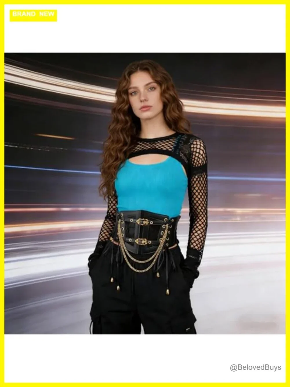 Black Elastic Underbust Corset Belt Women Vintage Wide Lace-up Leather Waspie